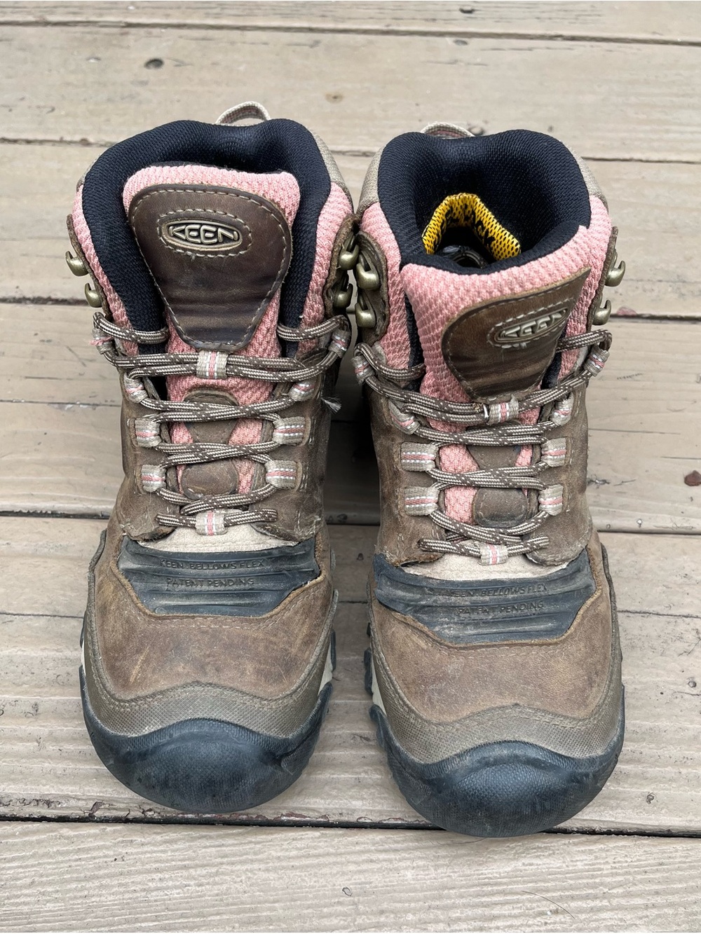 Keens Leather Brown and Pink Lace-Up Hiking Boots